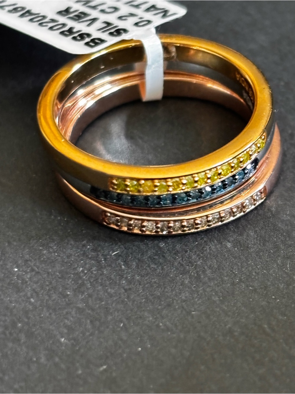 Stackable Multi-Color Pavé Band Rings - Natural Diamonds - Picture 2 of 8